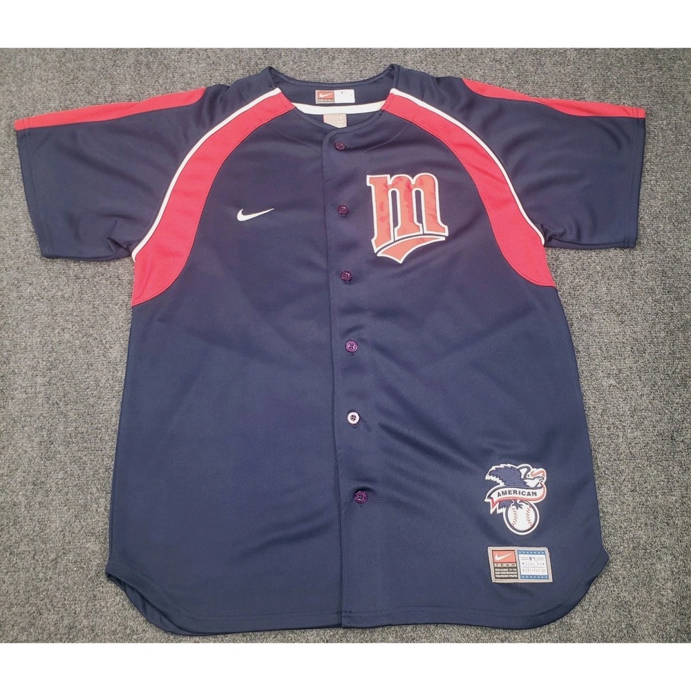 Nike Minnesota‎ Twins Shirt Mens Large Navy Button Up Dri Fit Baseball Jersey